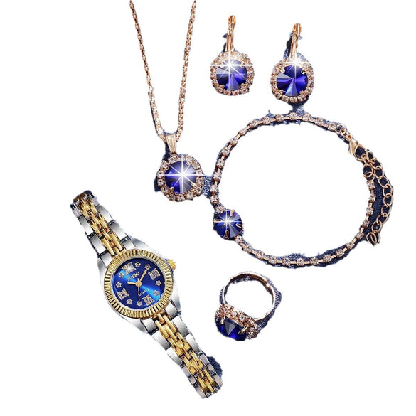 Leisure Style Alloy Case Stainless Steel Band Round Quartz Watch And Jewelry Set