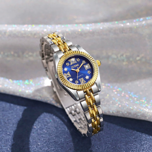 Leisure Style Alloy Case Stainless Steel Band Round Quartz Watch And Jewelry Set