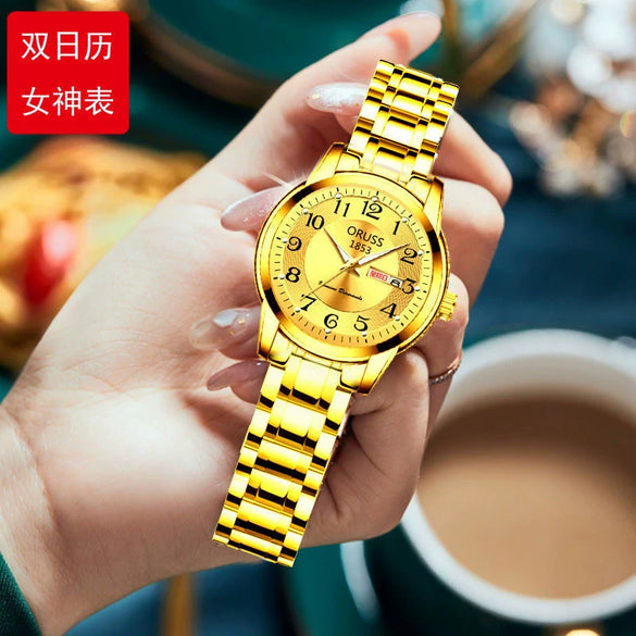 Leisure Ultrathin Waterproof Quartz Watch For Couples Tungsten Steel Alloy Mineral Strengthened Glass Mirror Round Dial