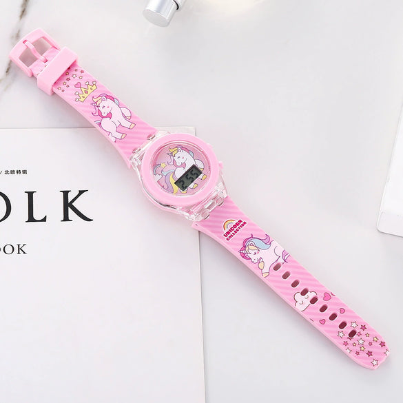 Leisure Unicorn Luminous Alloy Case Stainless Steel Clasp Silicone Strap Round Dial Electronic Watch