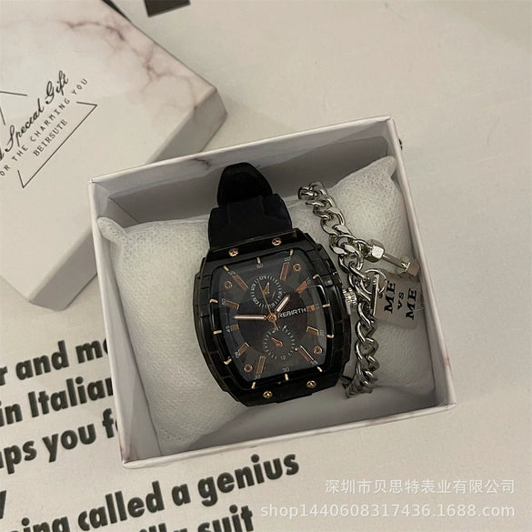 Leisure Wine Barrel Silicone Plastic Mirror Female Watch
