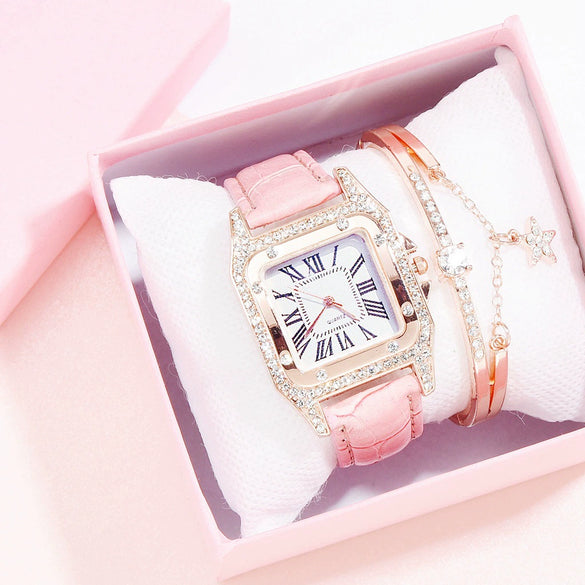 Leisure Women's Watch Alloy Case Imitation Leather Strap Spiral Crown Pin Buckle Round Dial