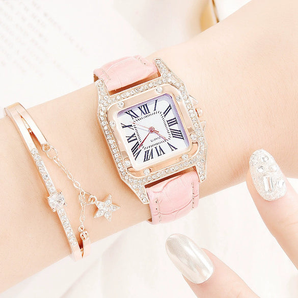 Leisure Women's Watch Alloy Case Imitation Leather Strap Spiral Crown Pin Buckle Round Dial