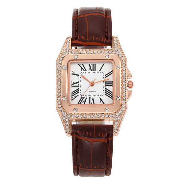 Leisure Women's Watch Alloy Case Imitation Leather Strap Spiral Crown Pin Buckle Round Dial