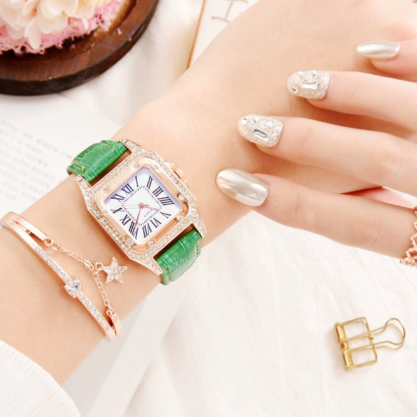 Leisure Women's Watch Alloy Case Imitation Leather Strap Spiral Crown Pin Buckle Round Dial