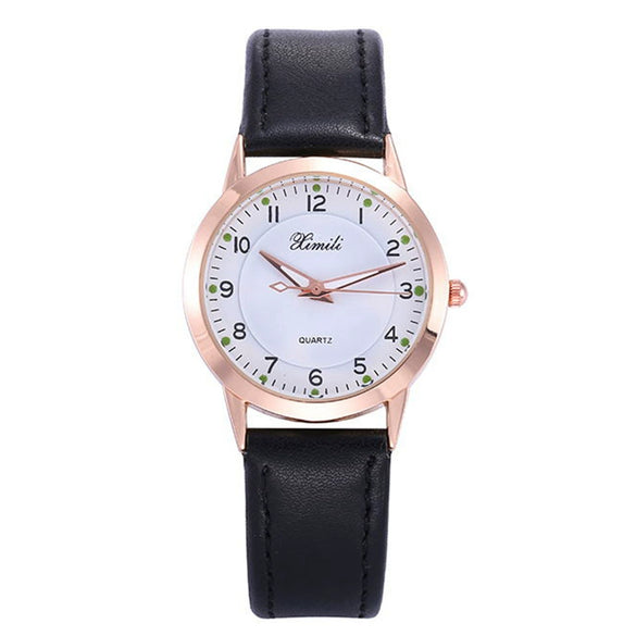 Leisure Women's Watch With Imitation Leather Strap Alloy Case Round Dial And Stainless Steel Buckle