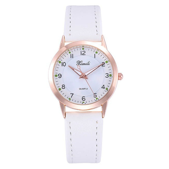 Leisure Women's Watch With Imitation Leather Strap Alloy Case Round Dial And Stainless Steel Buckle