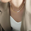 Lentil Stitching Freshwater Pearl Embellishment Brass Necklace For Girls With Electroplating Design