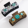 Leopard Leather Hairpin Shark Clip Alloy Turquoise Vintage Trendy Women's Fashion Inlay Hair Accessories