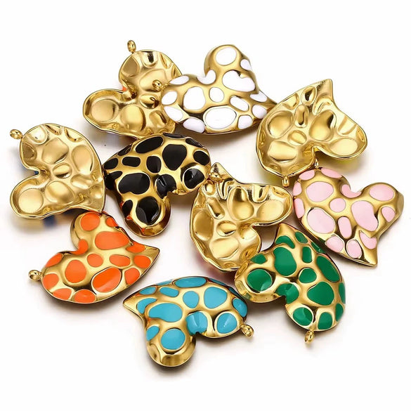 Leopard Print Totem Heart Retro Earrings And Pendants Stainless Steel Enamel Electroplated