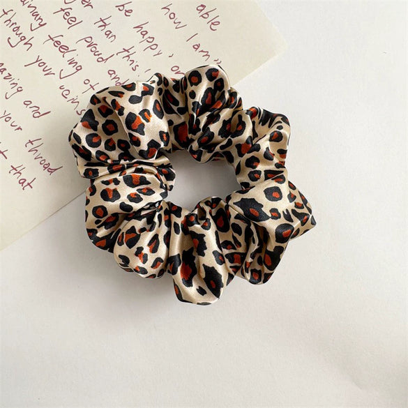 Leopard Satin Fabric Handmade High Elastic Hair Ring Headdress