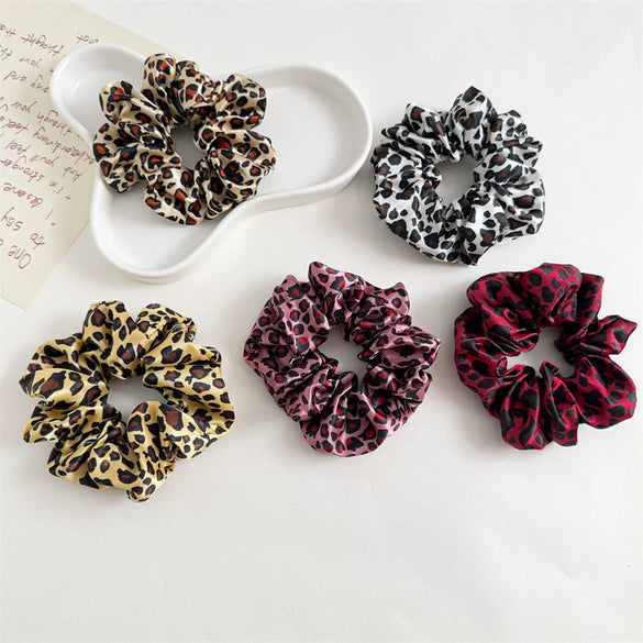 Leopard Satin Fabric Handmade High Elastic Hair Ring Headdress