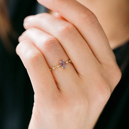 Light Luxury 18k Gold Female Ring Geometric Purple Zircon Simple Copper Ring