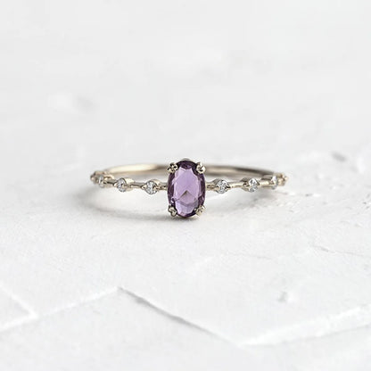 Light Luxury 18k Gold Female Ring Geometric Purple Zircon Simple Copper Ring