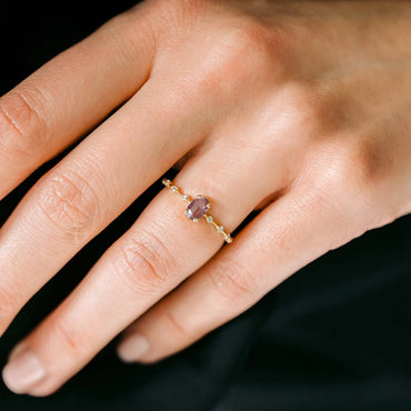 Light Luxury 18k Gold Female Ring Geometric Purple Zircon Simple Copper Ring