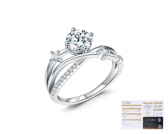 Light Luxury Advanced Cross Line Ins Style Silver Ring Jewelry For Women With Geometric Pattern And Diamond Design
