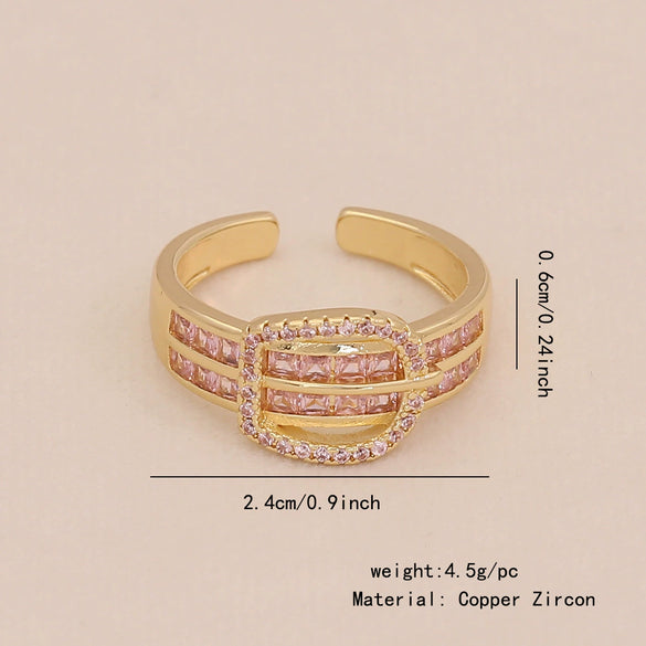 Light Luxury All Match Women's Copper Open Ring With Love Zircon And Bow Heart Shape Pattern Zirconia Processed