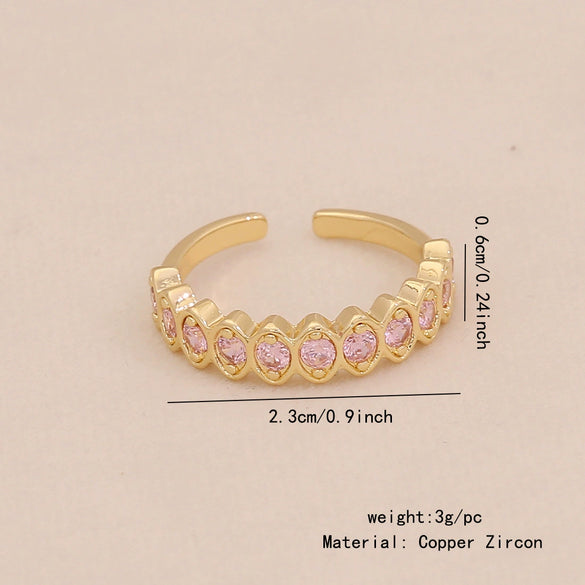 Light Luxury All Match Women's Copper Open Ring With Love Zircon And Bow Heart Shape Pattern Zirconia Processed
