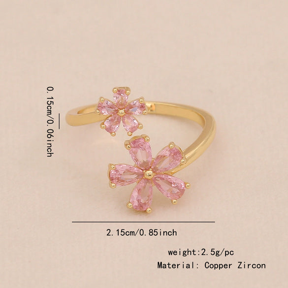 Light Luxury All Match Women's Copper Open Ring With Love Zircon And Bow Heart Shape Pattern Zirconia Processed