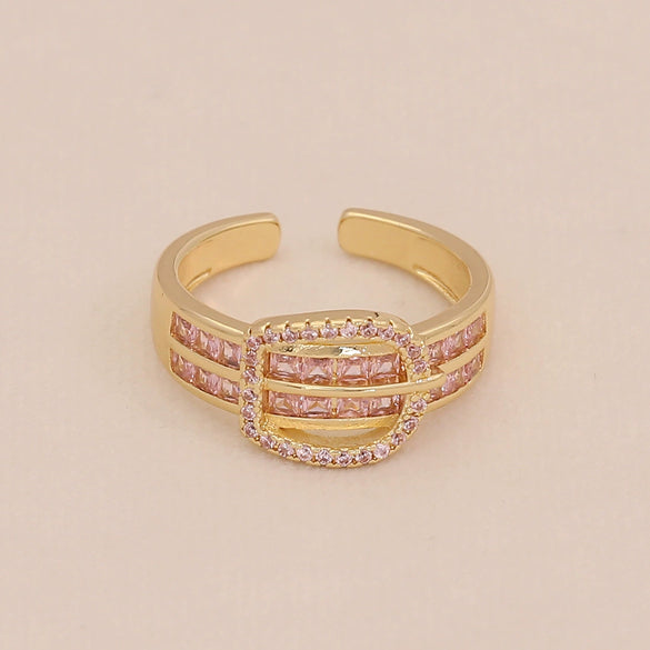 Light Luxury All Match Women's Copper Open Ring With Love Zircon And Bow Heart Shape Pattern Zirconia Processed