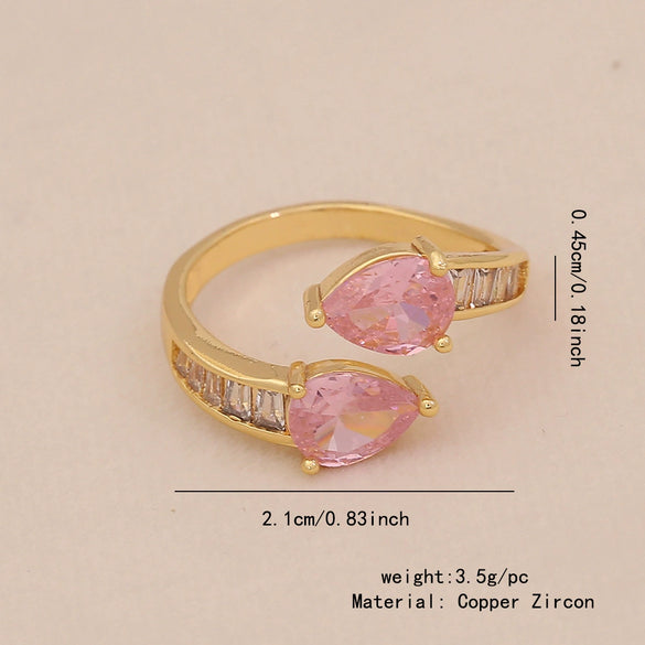 Light Luxury All Match Women's Copper Open Ring With Love Zircon And Bow Heart Shape Pattern Zirconia Processed