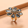 Light Luxury Alloy Hollow Flower Adjustable Ring With Diamond Accent Retro Exaggerated Floral Design For Unisex