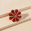 Light Luxury Alloy Hollow Flower Adjustable Ring With Diamond Accent Retro Exaggerated Floral Design For Unisex