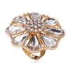 Light Luxury Alloy Hollow Flower Adjustable Ring With Diamond Accent Retro Exaggerated Floral Design For Unisex