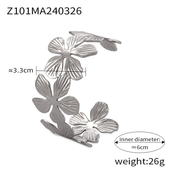 Light Luxury Bead Jewelry Titanium Steel Gold Plated Pastoral Style Flower Open Bracelet For Women