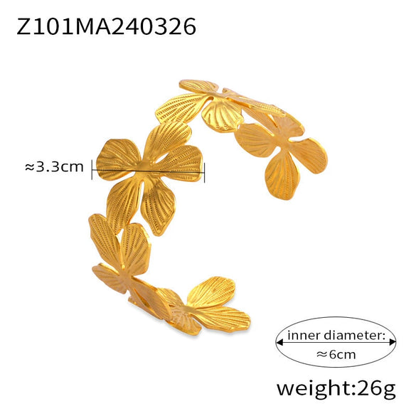 Light Luxury Bead Jewelry Titanium Steel Gold Plated Pastoral Style Flower Open Bracelet For Women
