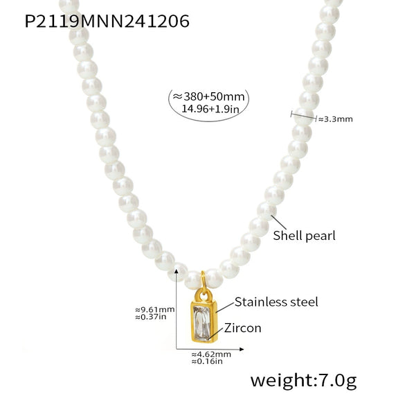 Light Luxury Beads Geometric Zircon Pendant Clavicle Necklace For Women Stainless Steel With Electroplating