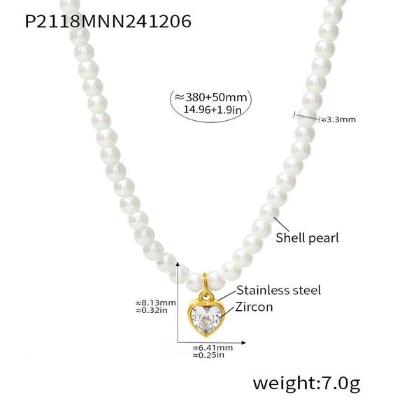 Light Luxury Beads Geometric Zircon Pendant Clavicle Necklace For Women Stainless Steel With Electroplating