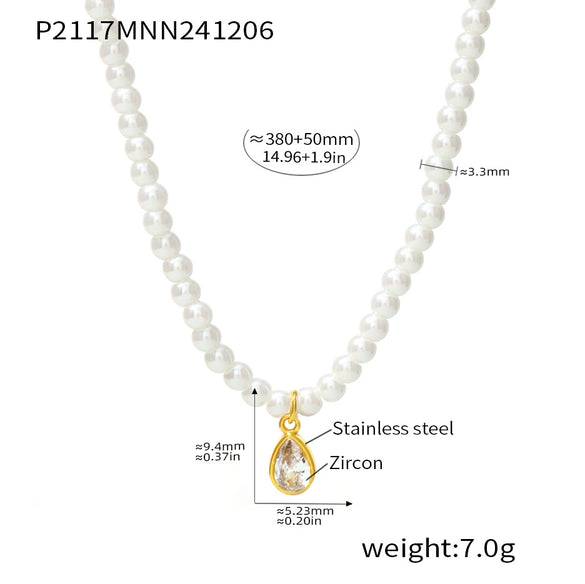 Light Luxury Beads Geometric Zircon Pendant Clavicle Necklace For Women Stainless Steel With Electroplating