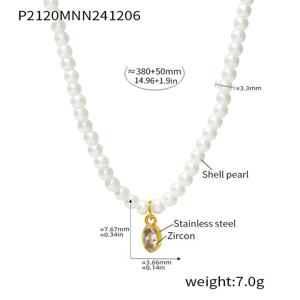 Light Luxury Beads Geometric Zircon Pendant Clavicle Necklace For Women Stainless Steel With Electroplating