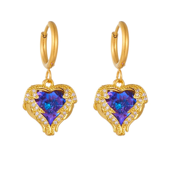 Light Luxury Blue Purple Crystal Ocean Heart Titanium Steel Necklace With Geometric Pattern And Electroplating For Women