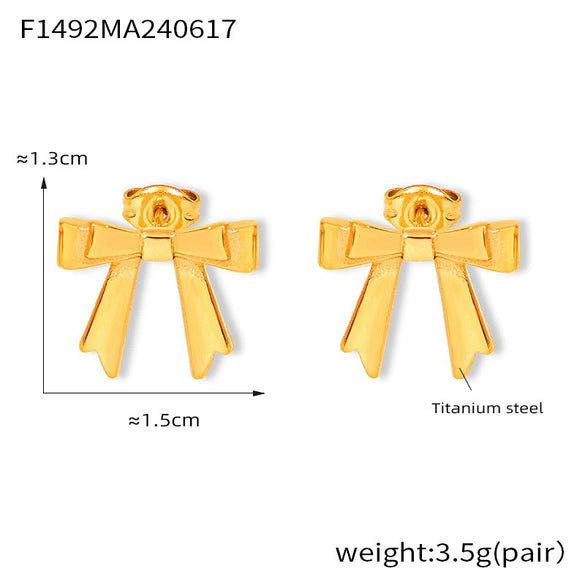 Light Luxury Bowknot Geometric 316L Stainless Steel Gold Plated Women's Earrings