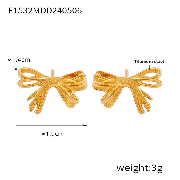 Light Luxury Bowknot Geometric 316L Stainless Steel Gold Plated Women's Earrings