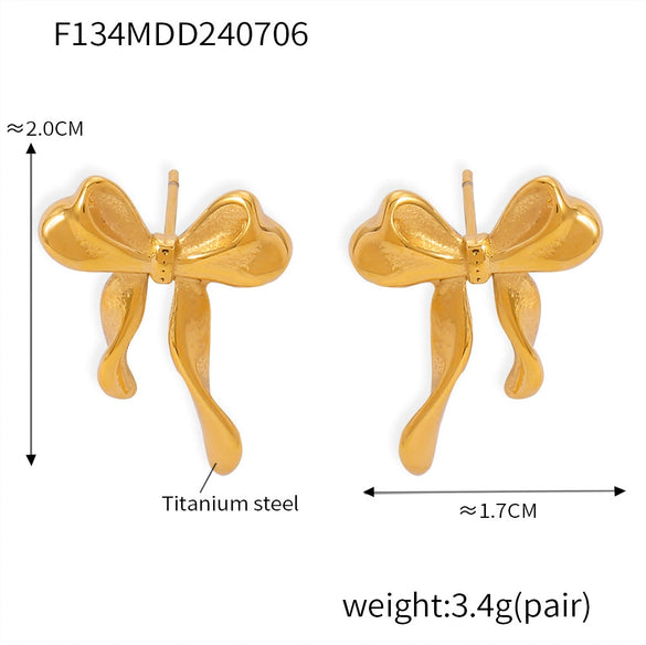 Light Luxury Bowknot Geometric 316L Stainless Steel Gold Plated Women's Earrings