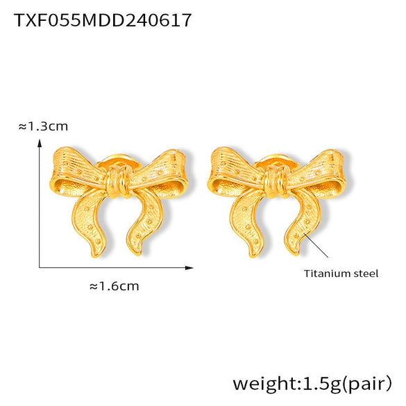 Light Luxury Bowknot Geometric 316L Stainless Steel Gold Plated Women's Earrings