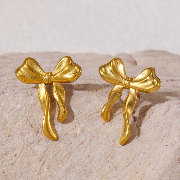 Light Luxury Bowknot Geometric 316L Stainless Steel Gold Plated Women's Earrings