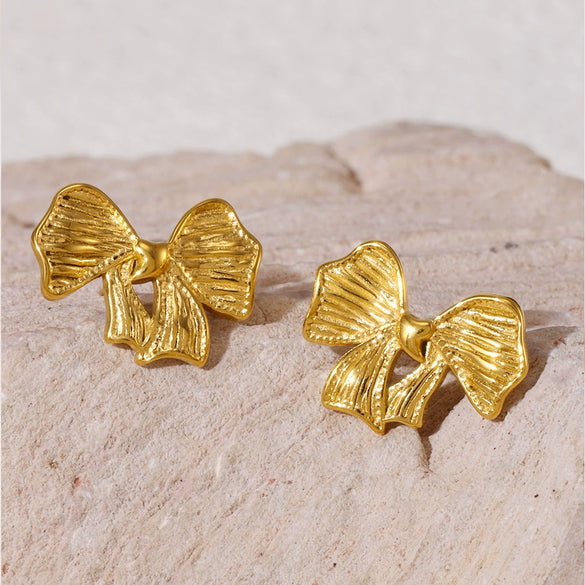 Light Luxury Bowknot Geometric 316L Stainless Steel Gold Plated Women's Earrings