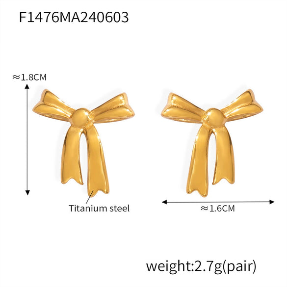 Light Luxury Bowknot Geometric 316L Stainless Steel Gold Plated Women's Earrings