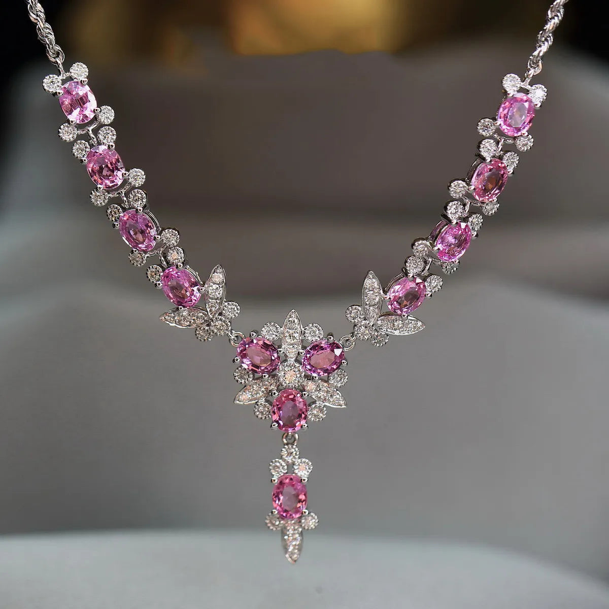 Meet Beautiful Heavy Industry Light Luxury Fairy Butterfly Full Diamond Necklace Micro-inlaid Full Diamond Luxury Argyle Pink Diamond Chain Set