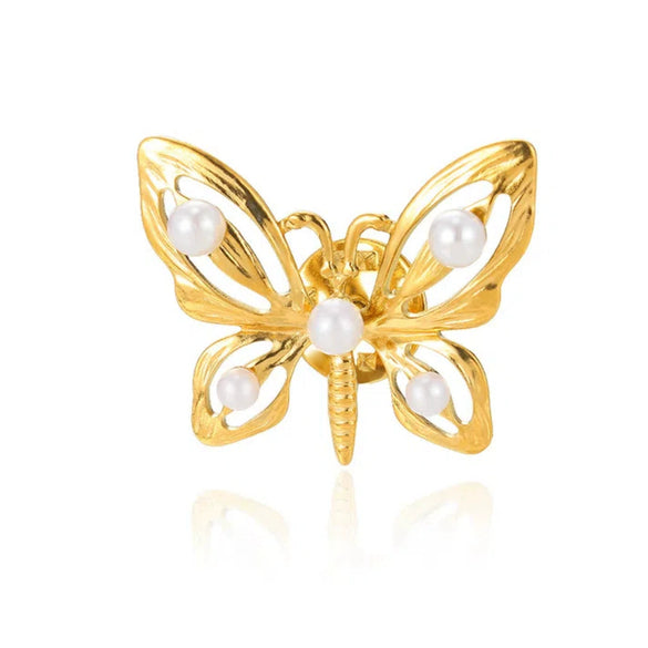 Light Luxury Butterfly Pearl Stainless Steel Brooch For Women Electroplated