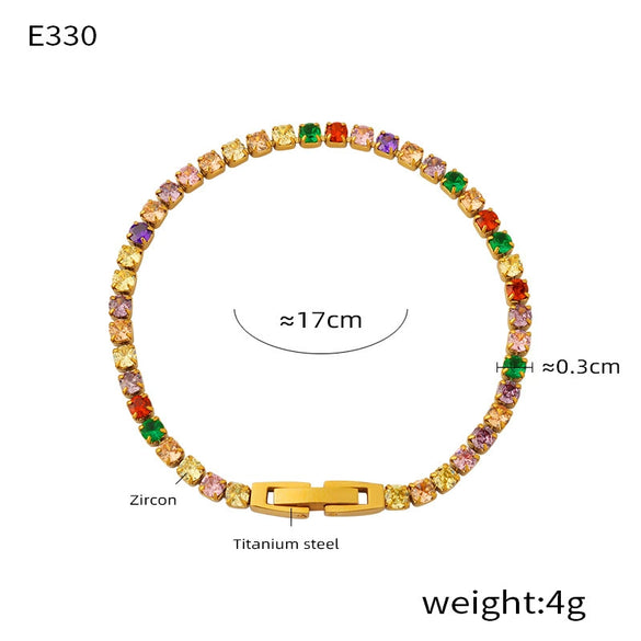 Light Luxury Cold Style Elegant Temperament All Match 316L Stainless Steel Bracelet With Colorful Zircon Inlay And Geometric Design