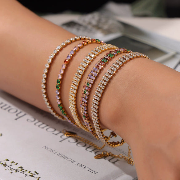 Light Luxury Cold Style Elegant Temperament All Match 316L Stainless Steel Bracelet With Colorful Zircon Inlay And Geometric Design