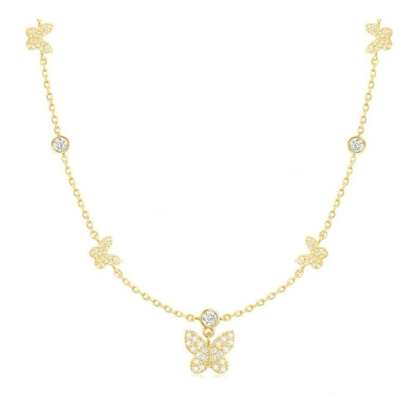 Light Luxury Copper Butterfly Necklace With Zircon Electroplated Pendant And O Shaped Chain Elegant Animal Clavicle Chain For Women