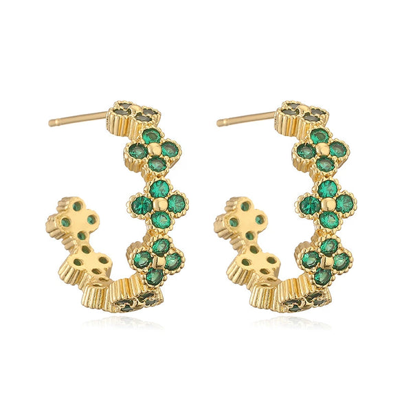 Light Luxury Copper Fourleaf Clover Flower Petal Earrings Inlaid Zircon For Women