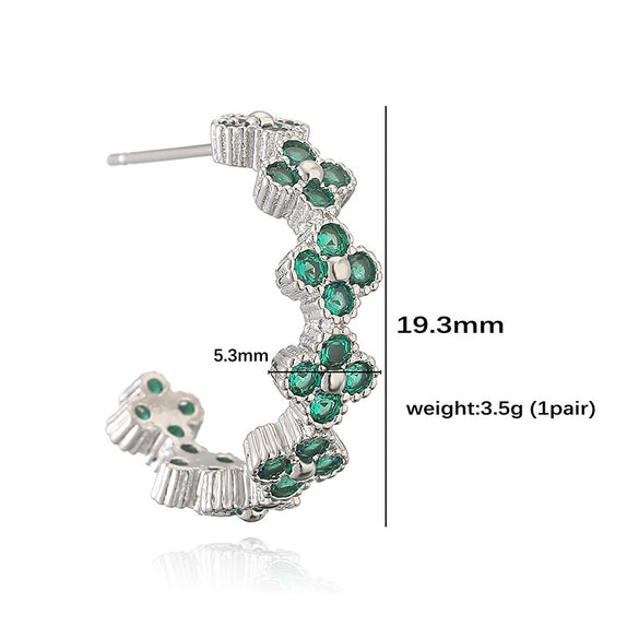 Light Luxury Copper Fourleaf Clover Flower Petal Earrings Inlaid Zircon For Women