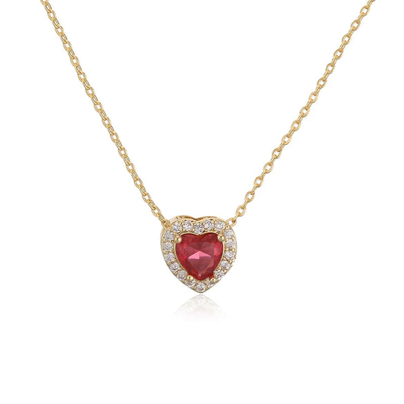 Light Luxury Copper Heart Shaped Necklace Inlaid With Colored Diamonds And Twelve Birthstones Zirconia Design O Word Chain